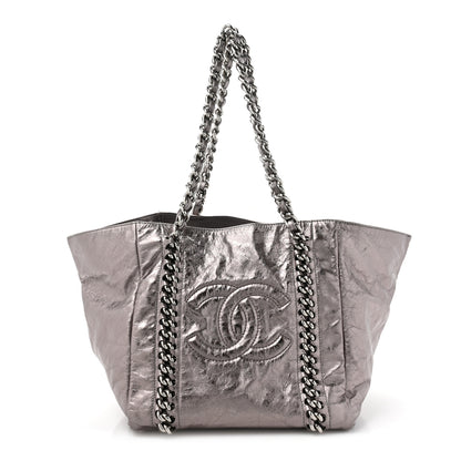 Chanel Metallic Cracked Calfskin Modern Chain Tote Dark Silver 1 of 14