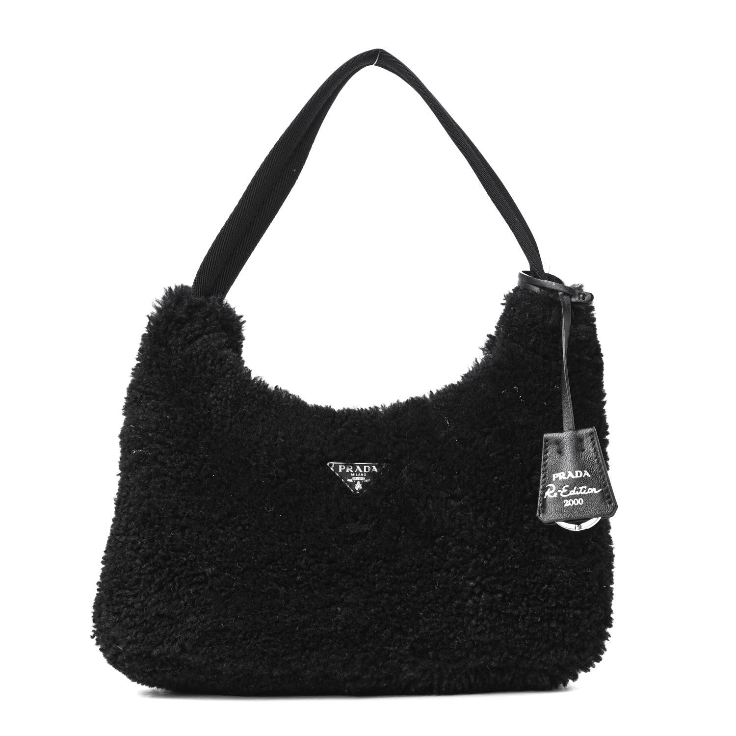 Prada Shearling Mini Re-Edition 2000 Bag Black 1 of 4