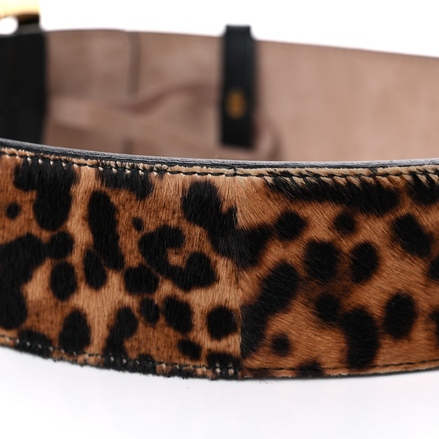 Leopard-Print Calf Hair Wide Belt 80 32