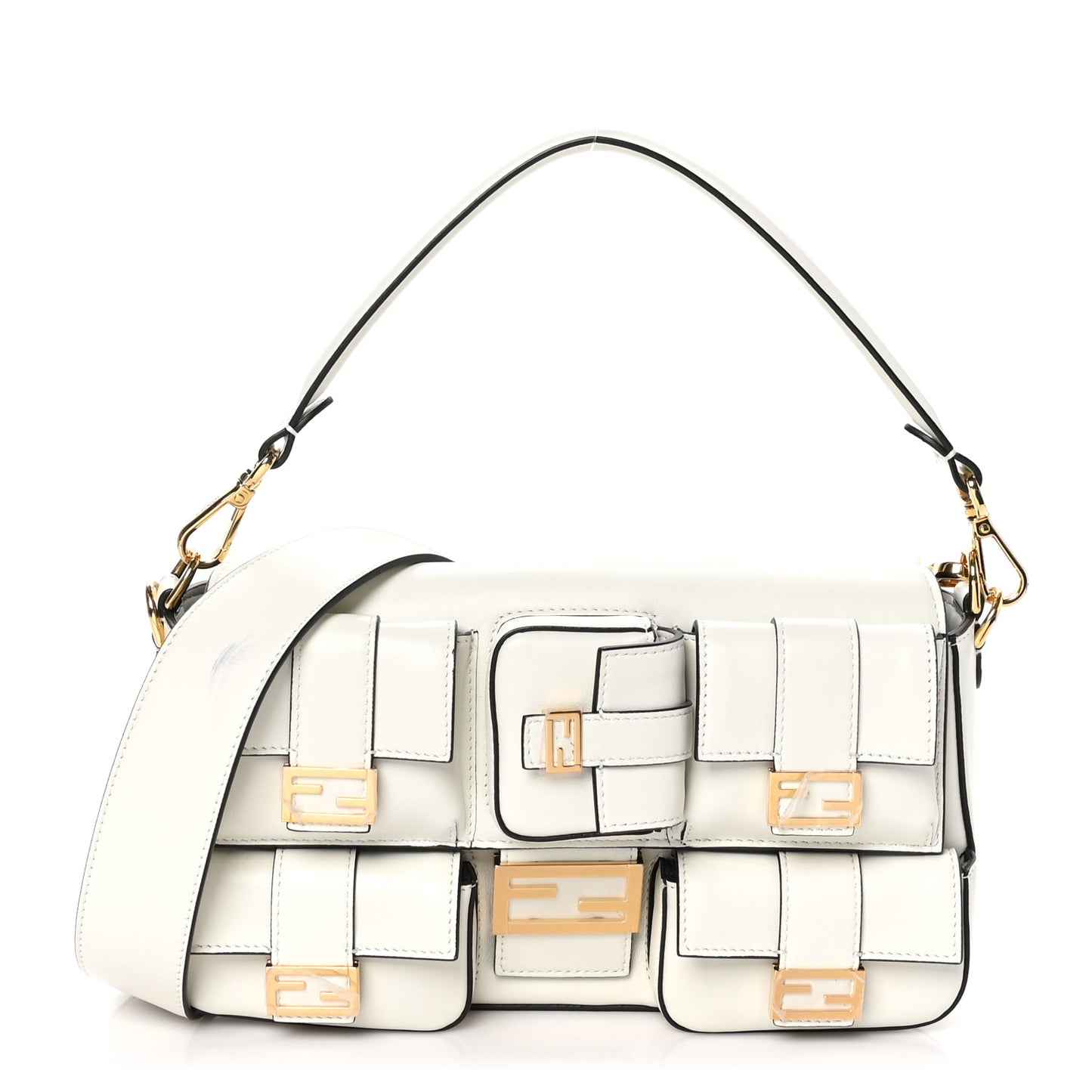 Shiny Nappa Multipocket Baguette White Ice