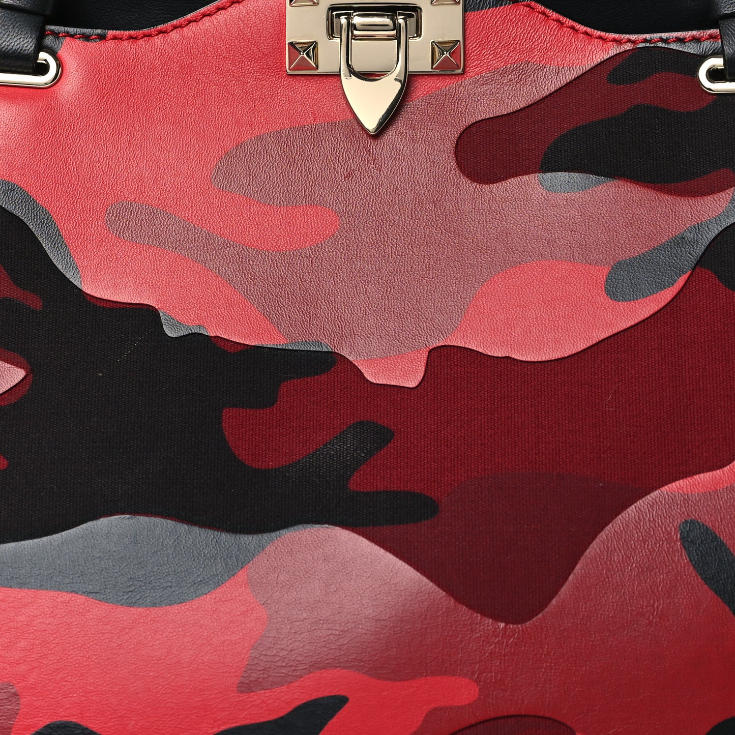 Nappa Canvas Camouflage Medium Rockstud Tote Red