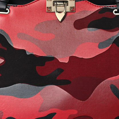 Valentino Garavani Nappa Canvas Camouflage Medium Rockstud Tote Red 7 of 9