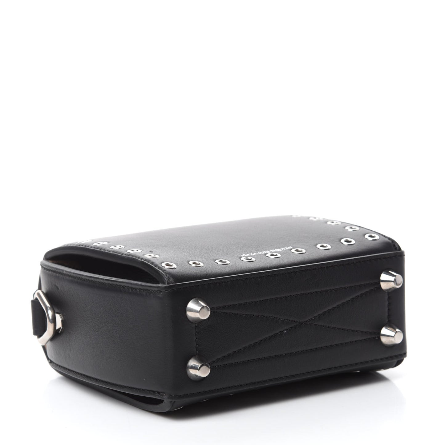 Fine Grain Goatskin Perforated Box Shoulder Bag 16 Black