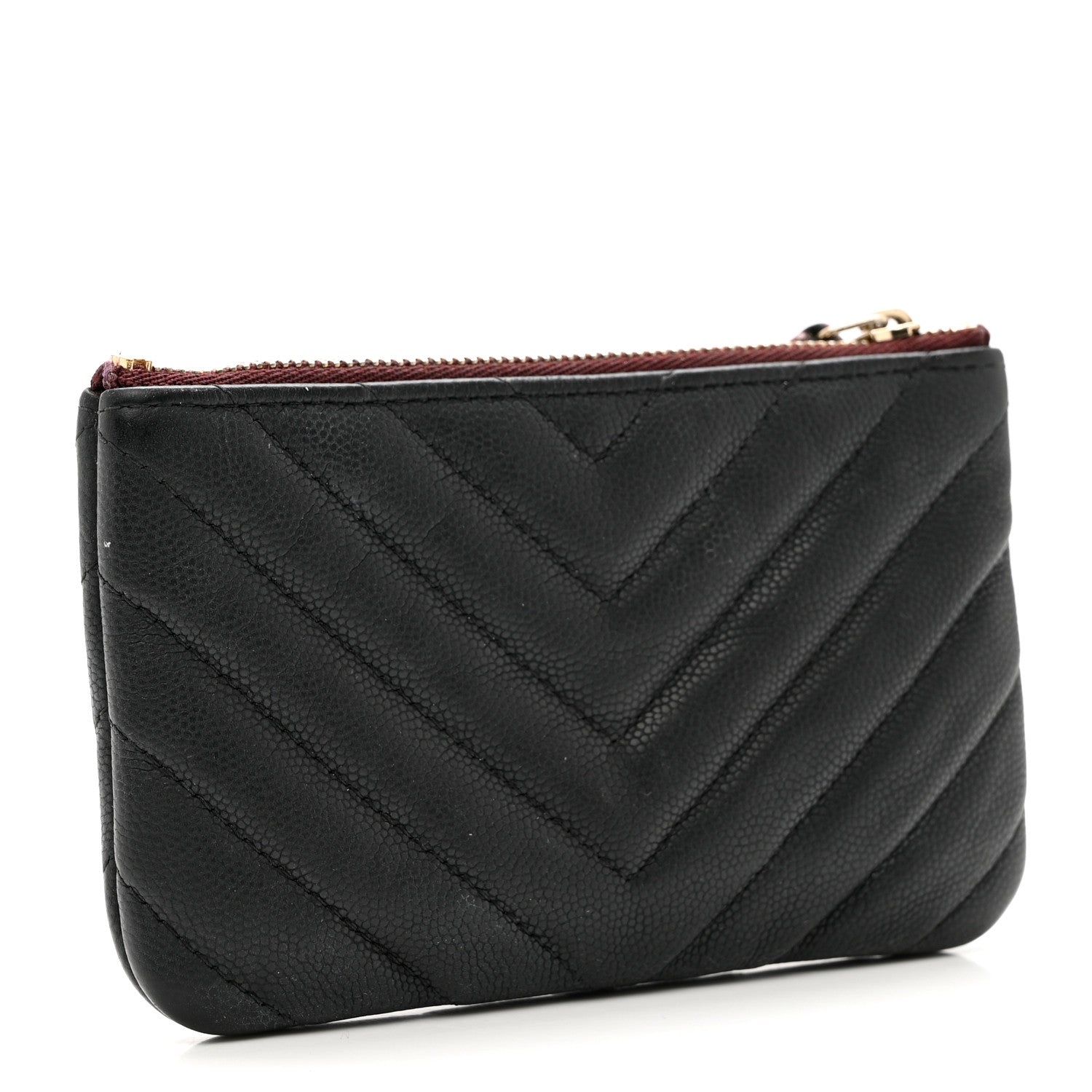 Chanel Caviar Chevron Quilted Small Cosmetic Case Black 2 of 8