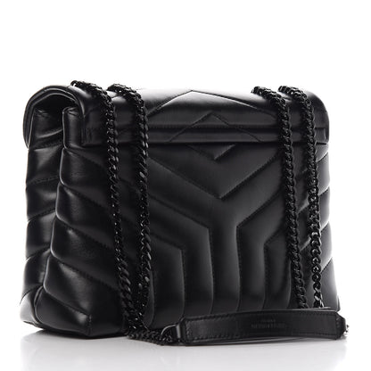Saint Laurent Calfskin Y Quilted Monogram Small Loulou Chain Satchel Black 4 of 12