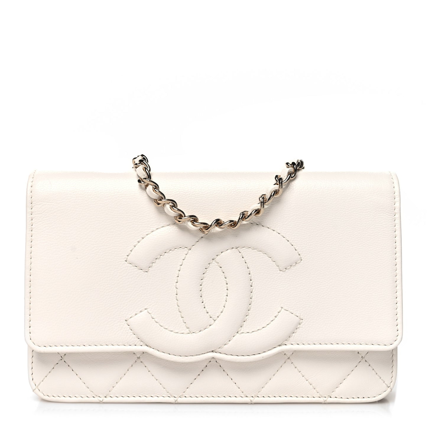 Goatskin Quilted Timeless CC Wallet On Chain WOC White