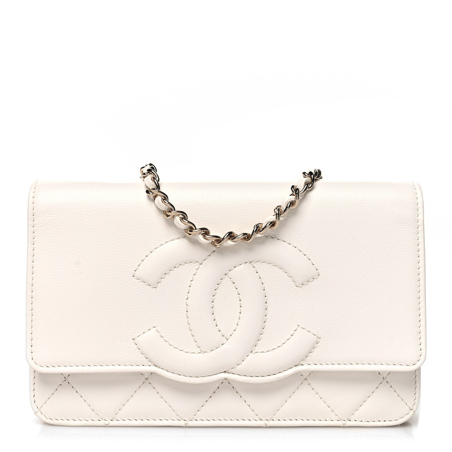 Chanel Goatskin Quilted Timeless CC Wallet On Chain WOC White 1 of 12