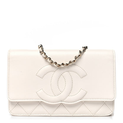 Chanel Goatskin Quilted Timeless CC Wallet On Chain WOC White 1 of 12