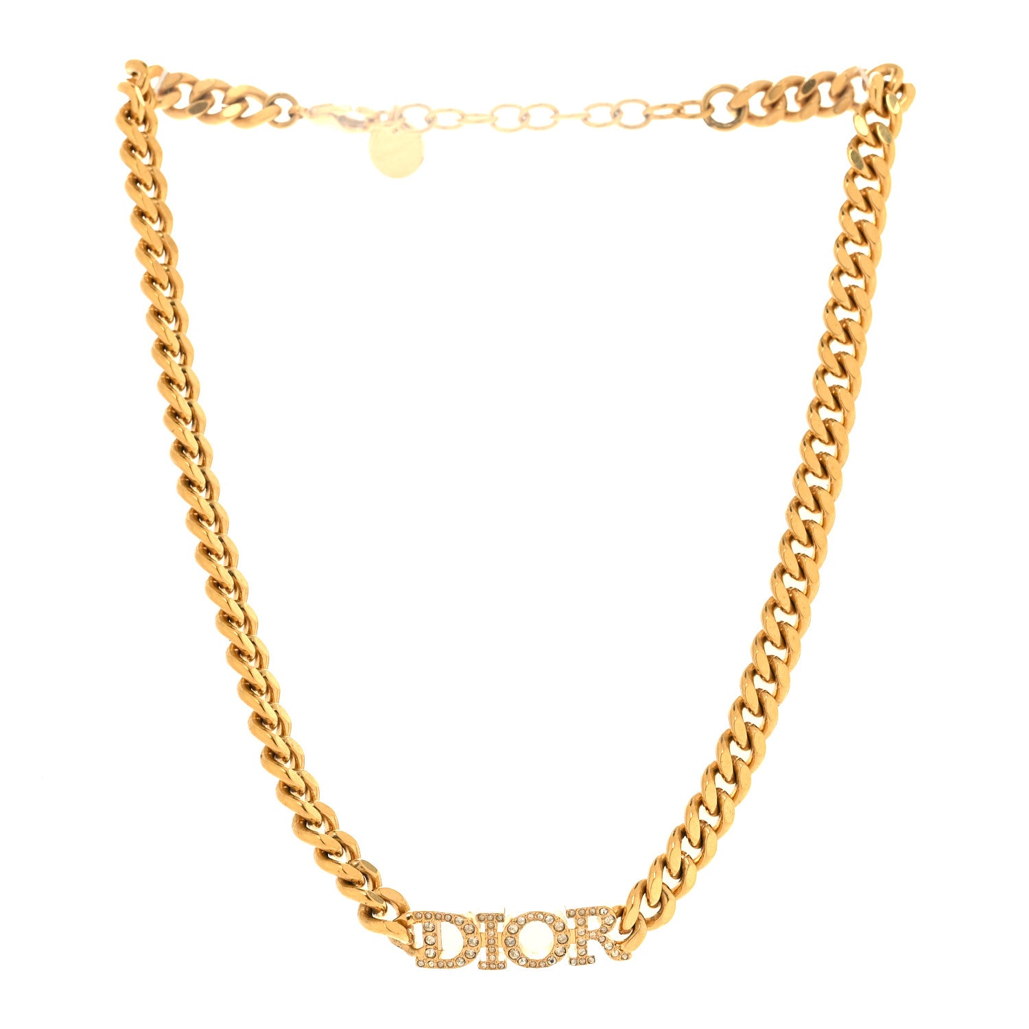 Christian Dior Metal Crystal Chain Logo Necklace Gold 3 of 4