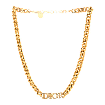 Christian Dior Metal Crystal Chain Logo Necklace Gold 3 of 4