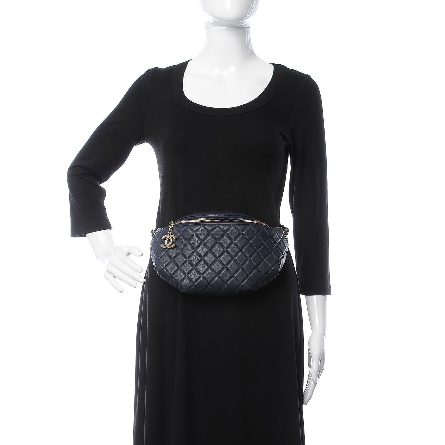 Calfskin Quilted Waist Bag Navy