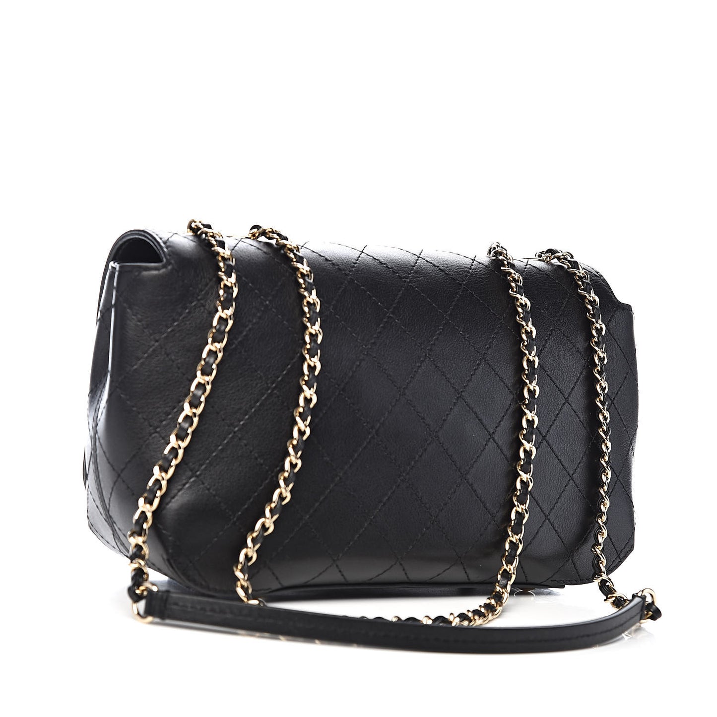 Calfskin Stitched Medium Covered CC Flap Bag Black