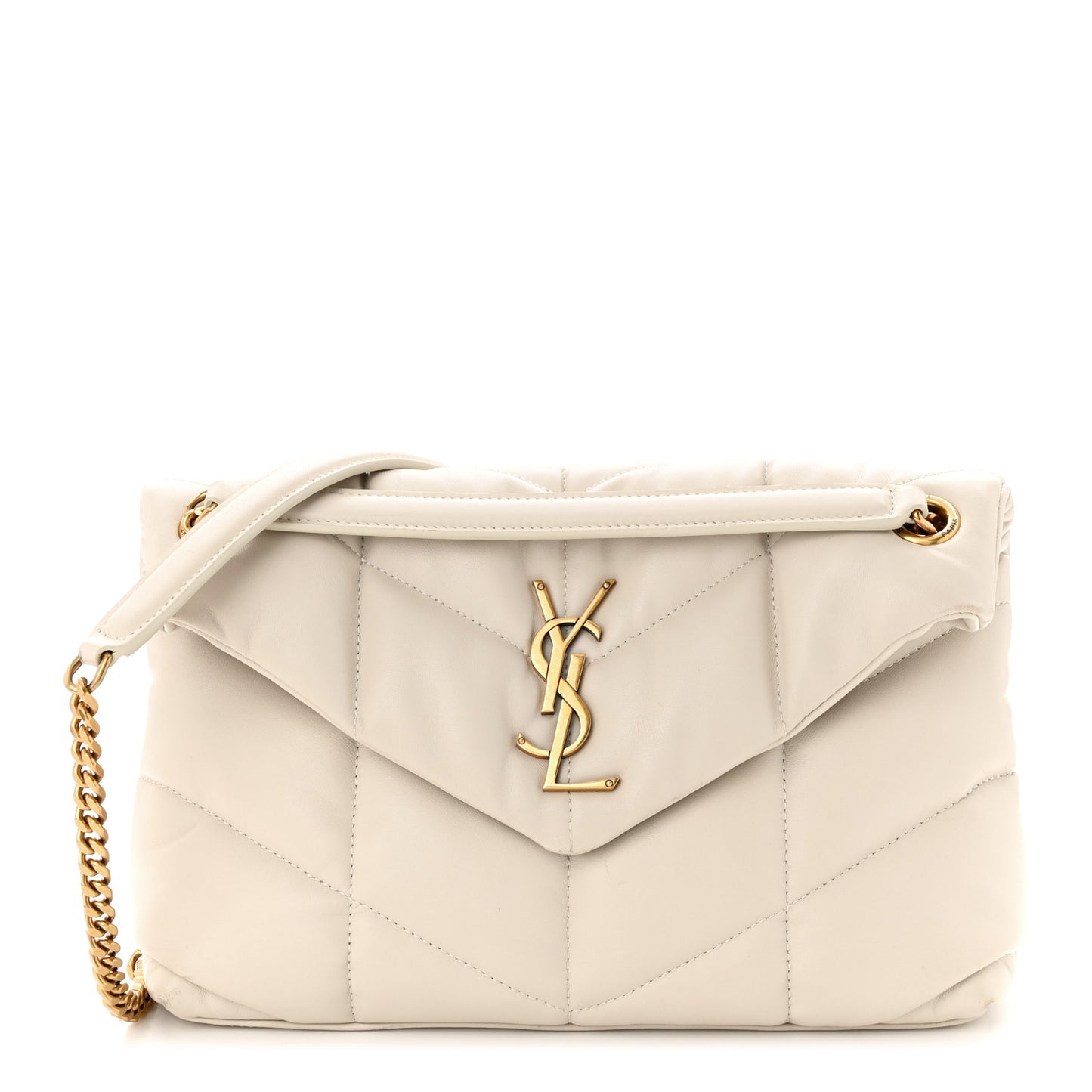 Lambskin Quilted Small Loulou Puffer Monogram Chain Satchel Crema Soft