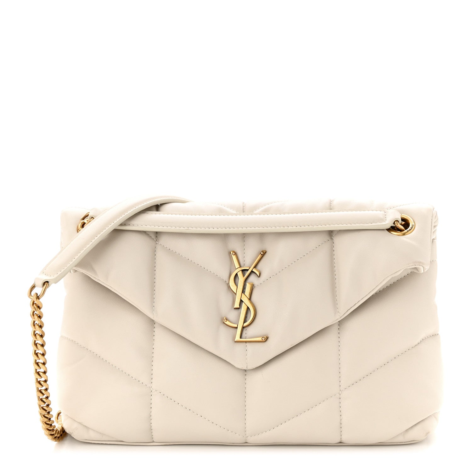 Saint Laurent Lambskin Quilted Small Loulou Puffer Monogram Chain Satchel Crema Soft 1 of 17