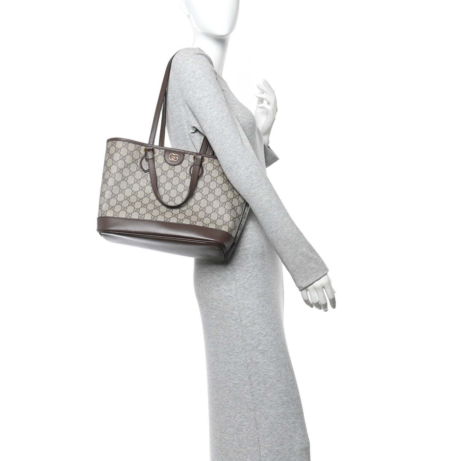 Gucci GG Supreme Monogram Textured Calfskin Small Ophidia Shoulder Tote Bag Beige Ebony New Acero 3 of 12