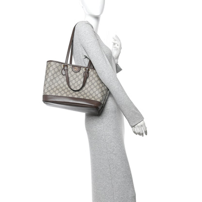 Gucci GG Supreme Monogram Textured Calfskin Small Ophidia Shoulder Tote Bag Beige Ebony New Acero 3 of 12