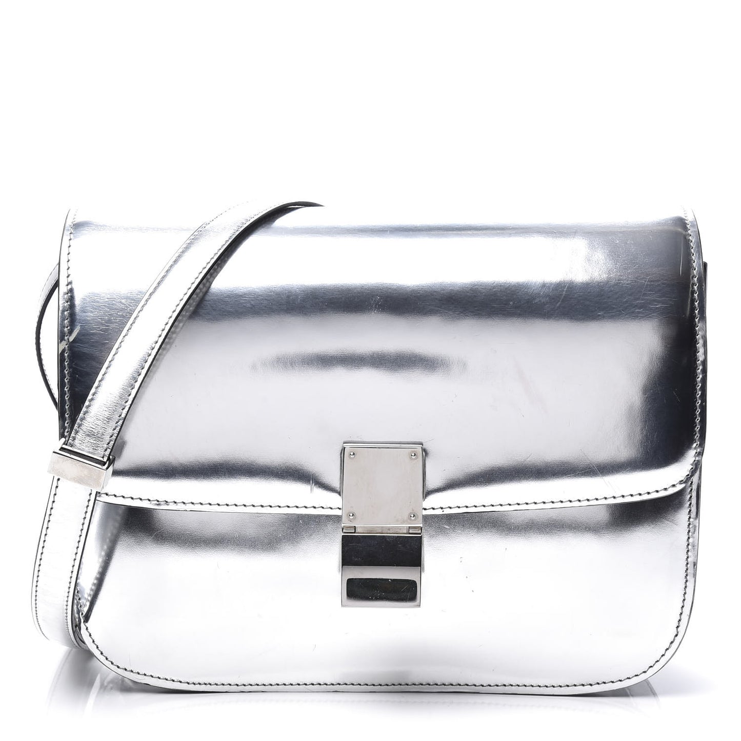 Mirror Box Calfskin Medium Classic Box Flap Bag Silver