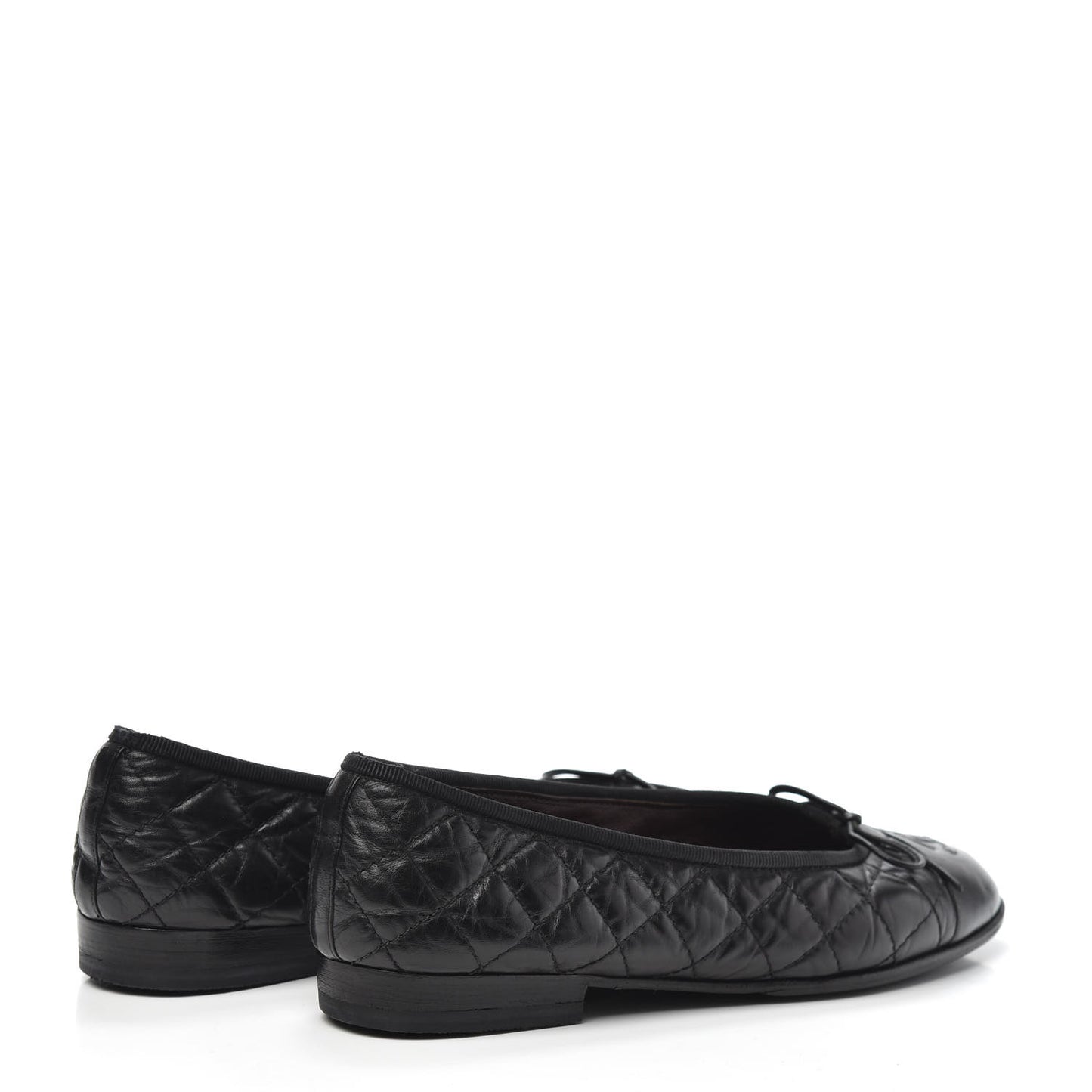 Aged Calfskin Quilted CC Cap Toe Ballerina Flats 37.5 Black
