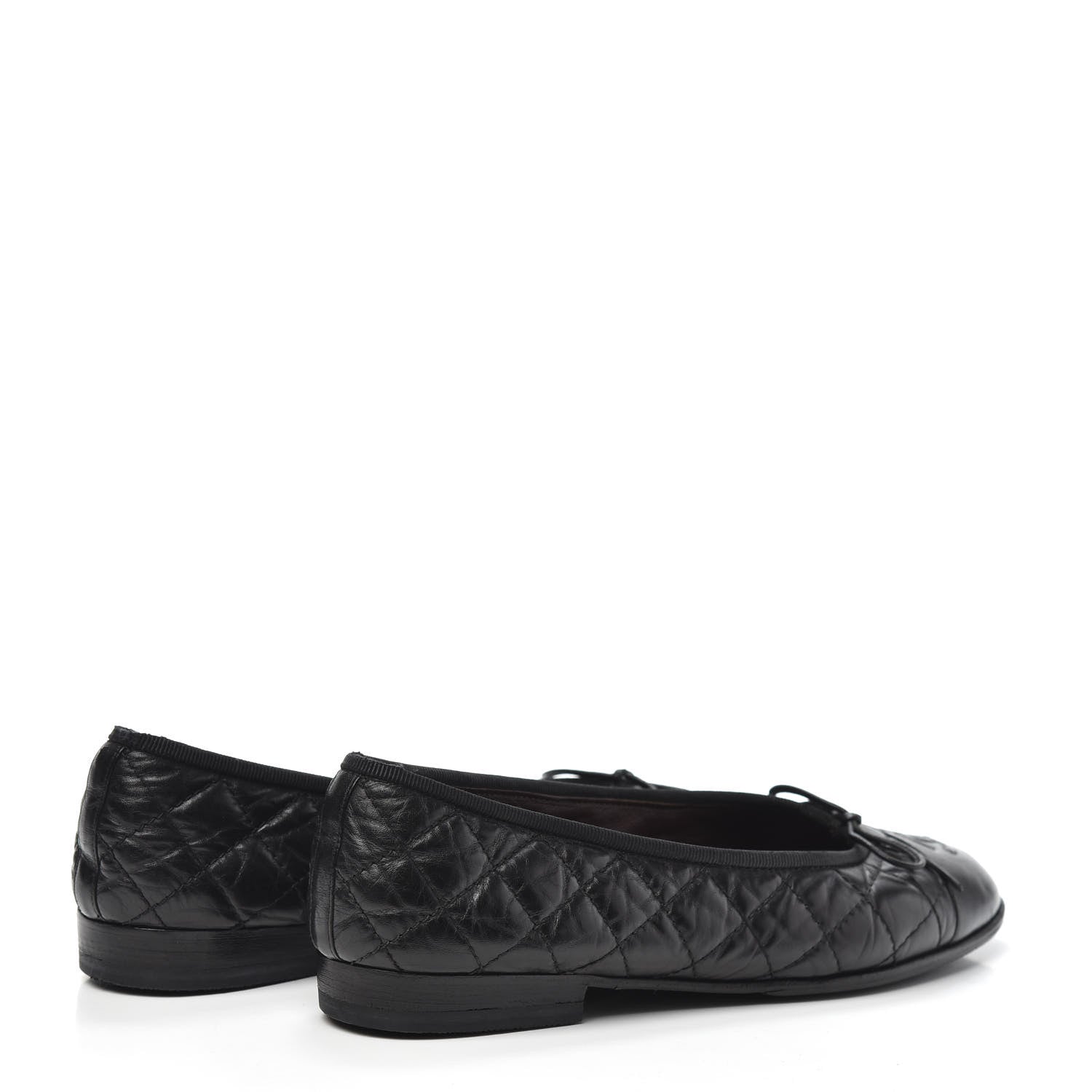 Chanel Aged Calfskin Quilted CC Cap Toe Ballerina Flats 37.5 Black 4 of 6