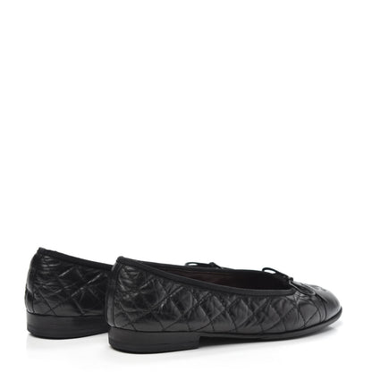 Chanel Aged Calfskin Quilted CC Cap Toe Ballerina Flats 37.5 Black 4 of 6