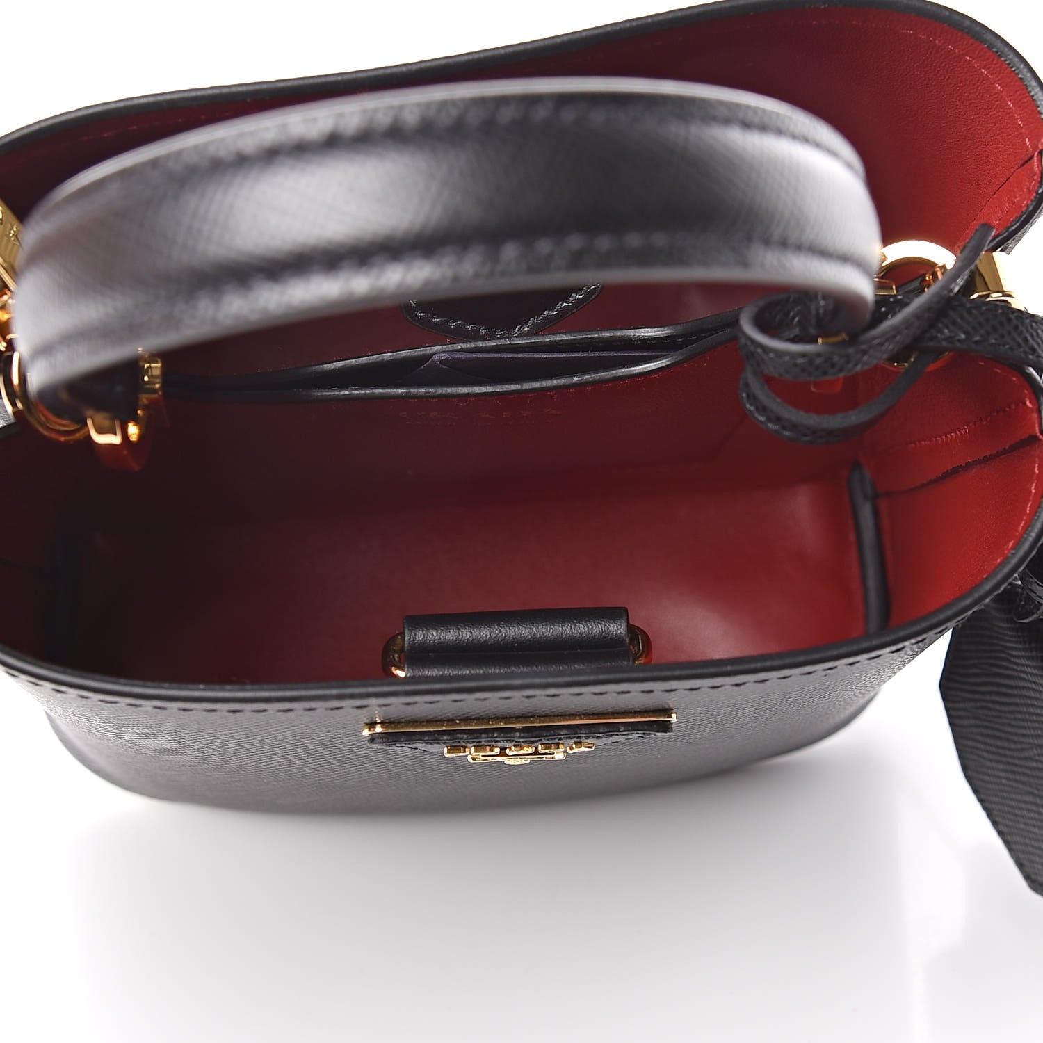 Prada Saffiano Cuir Small Panier Bucket Bag Black Fuoco 5 of 9