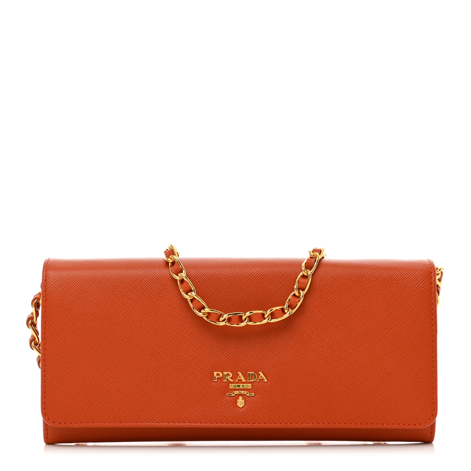 Prada Saffiano Metal Oro Chain Wallet Papaya 1 of 8