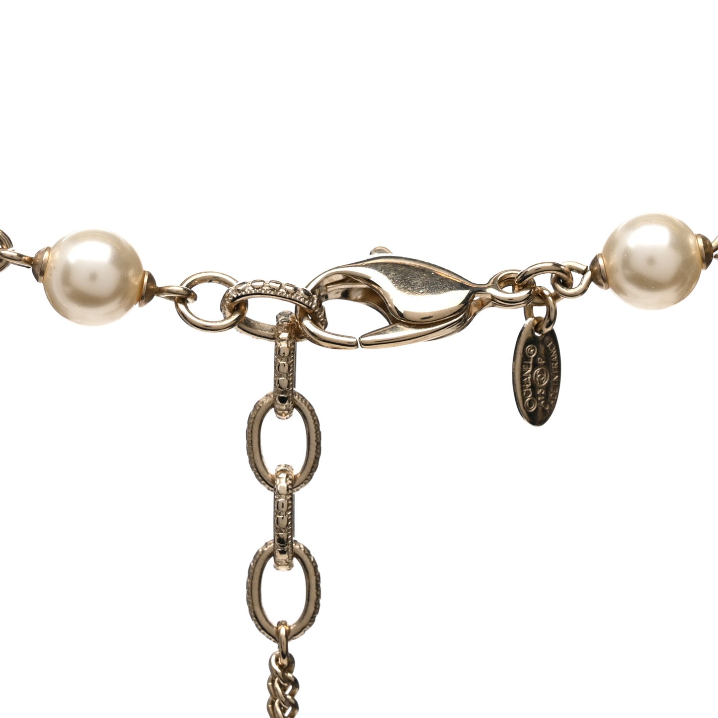 Pearl Crystal Camellia CC Necklace Gold