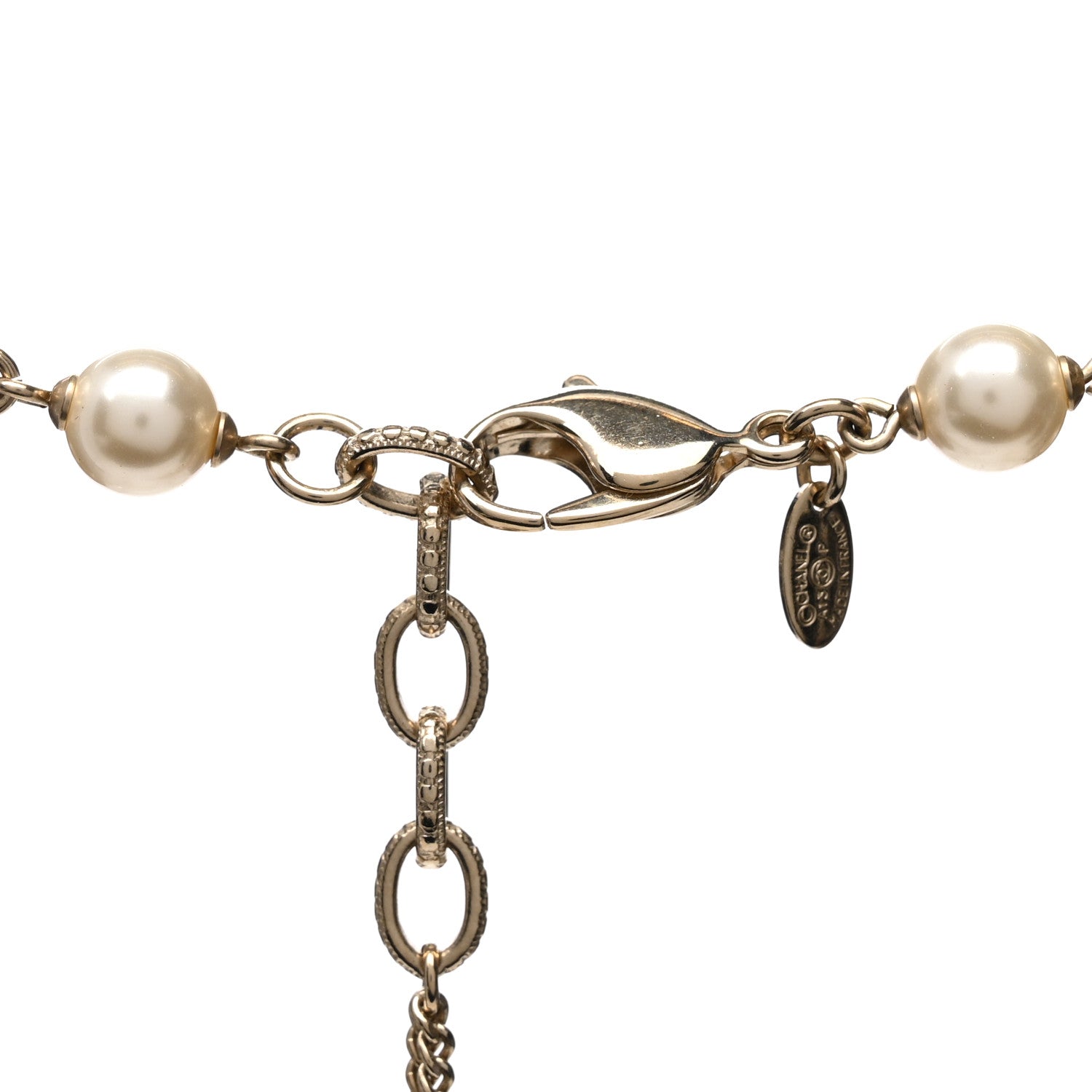 Chanel Pearl Crystal Camellia CC Necklace Gold 4 of 6