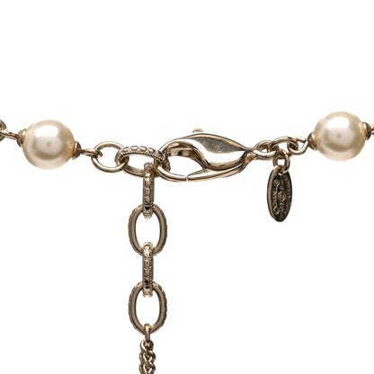 Chanel Pearl Crystal Camellia CC Necklace Gold 4 of 6