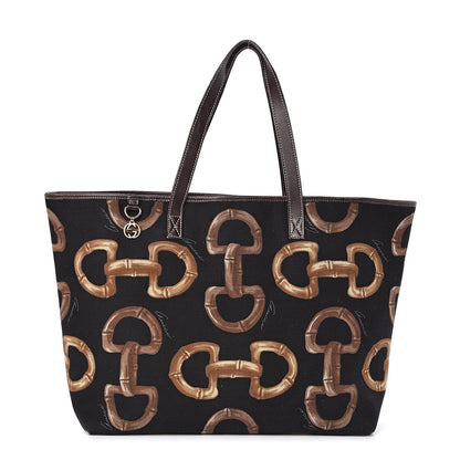 Gucci Canvas Bamboo Horsebit Print Tote Brown 1 of 14