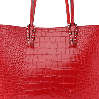 Christian Louboutin Calfskin Crocodile Embossed Spikes East West Cabata Tote 8 of 14