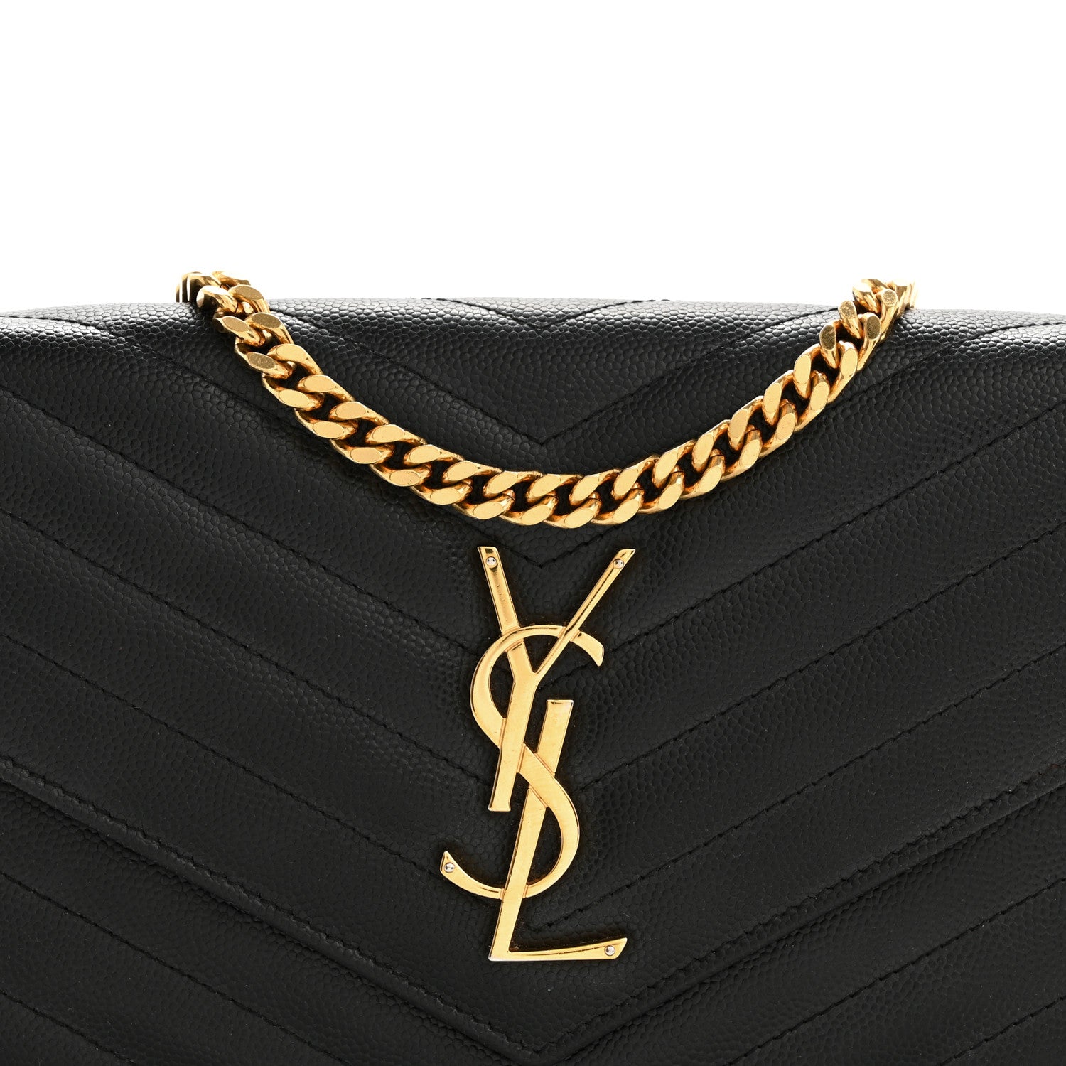 Saint Laurent Grain De Poudre Matelasse Chevron Monogram Chain Wallet Black 8 of 10