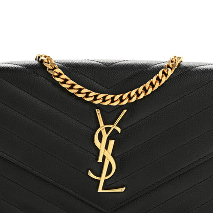 Saint Laurent Grain De Poudre Matelasse Chevron Monogram Chain Wallet Black 8 of 10