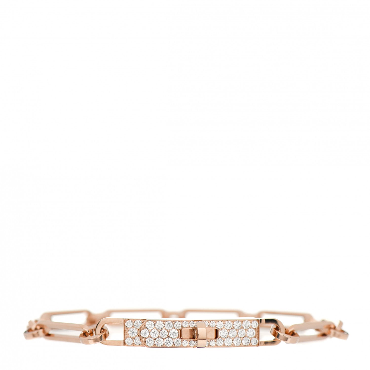 Hermes 18K Rose Gold Diamond Pave PM Kelly Chaine Bracelet SH 1 of 5