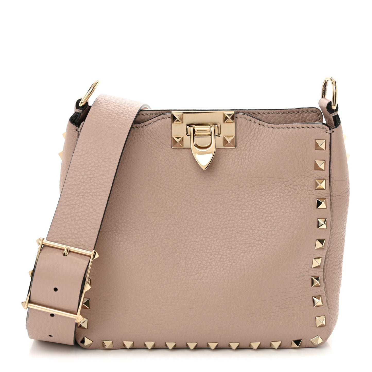 Pebbled Calfskin Mini Rockstud Flip-Lock Messenger Bag Poudre