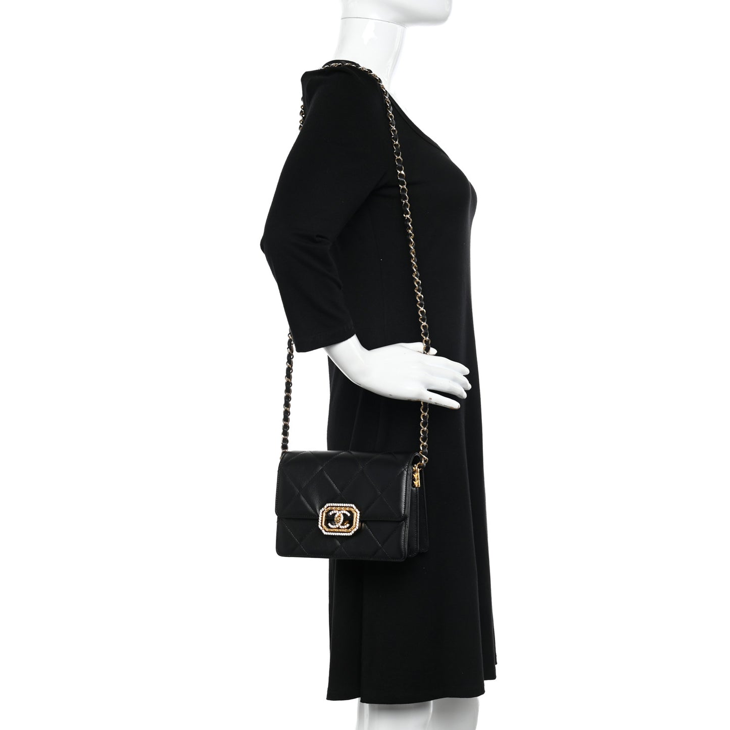 Calfskin Strass Quilted Mini Flap Black