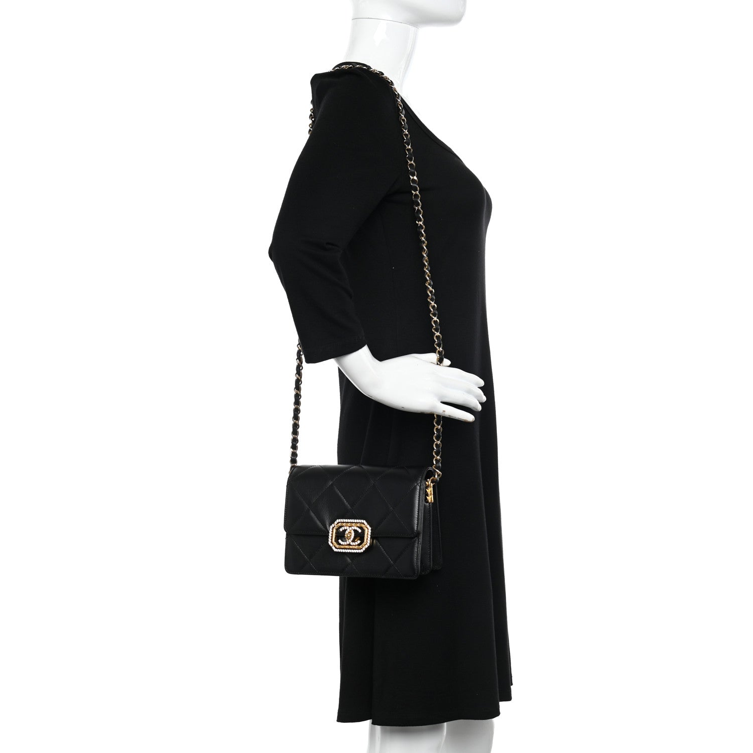 Chanel Calfskin Strass Quilted Mini Flap Black 2 of 10