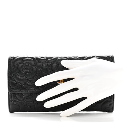 Chanel Caviar Camellia Embossed Flap Wallet Black 2 of 12