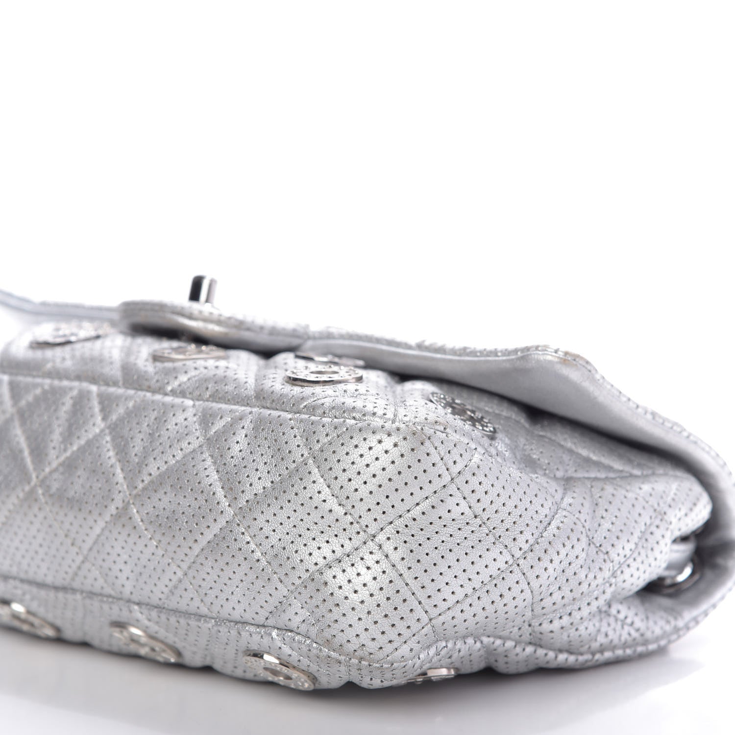 Chanel Metallic Lambskin Perforated Quilted Medium CC Medals Flap Silver 8 of 10