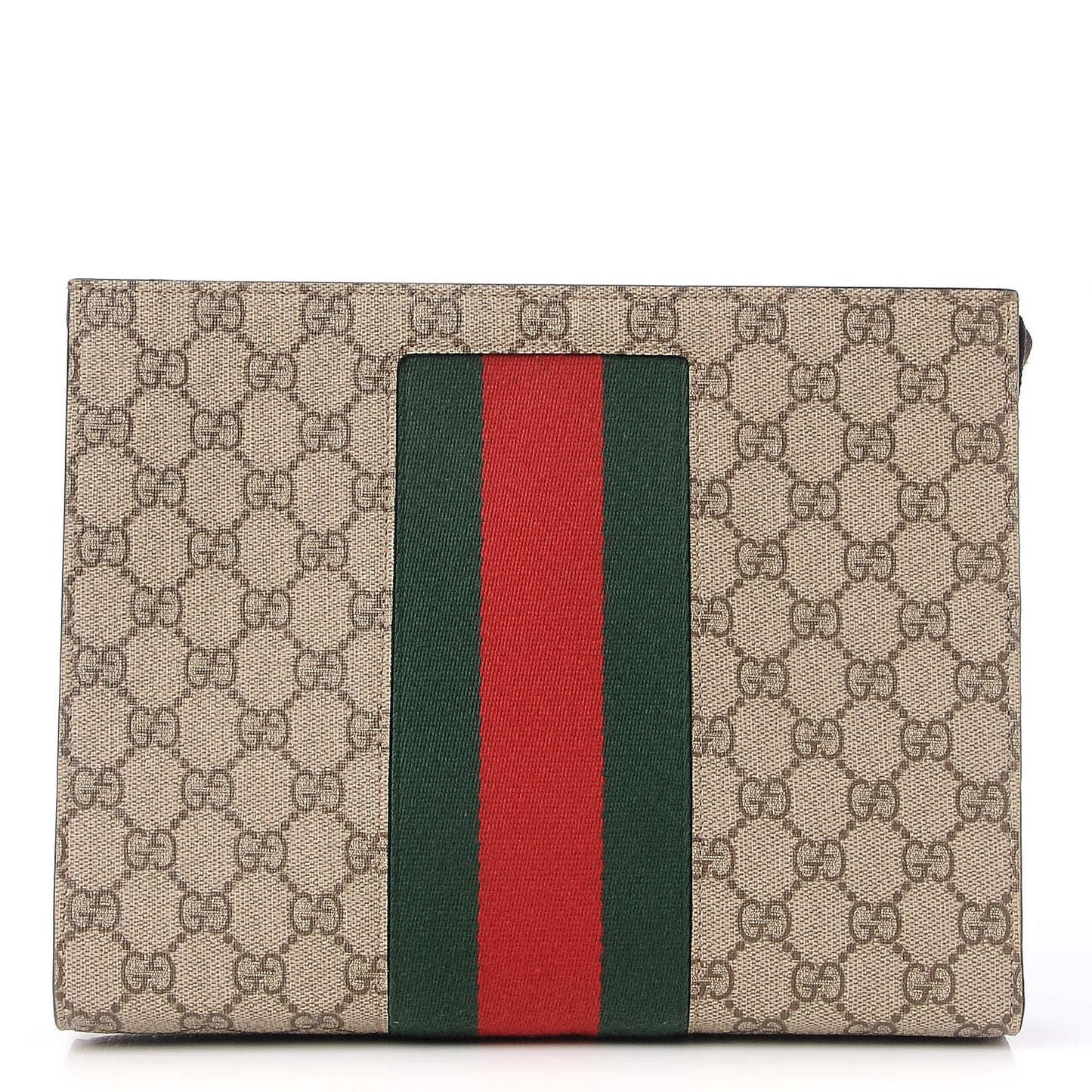 GG Supreme Monogram Selleria Calfskin Web New Web Cosmetic Case Beige Ebony Cocoa