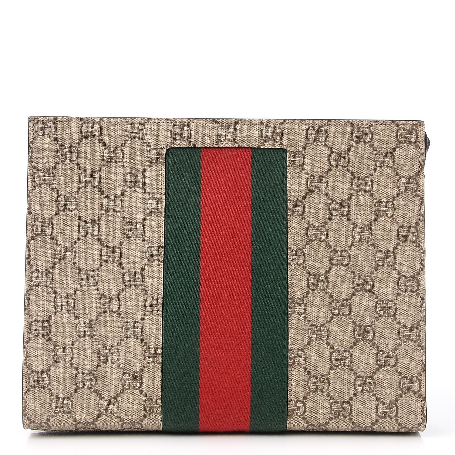 Gucci GG Supreme Monogram Selleria Calfskin Web New Web Cosmetic Case Beige Ebony Cocoa 1 of 7