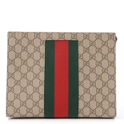 Gucci GG Supreme Monogram Selleria Calfskin Web New Web Cosmetic Case Beige Ebony Cocoa 1 of 7