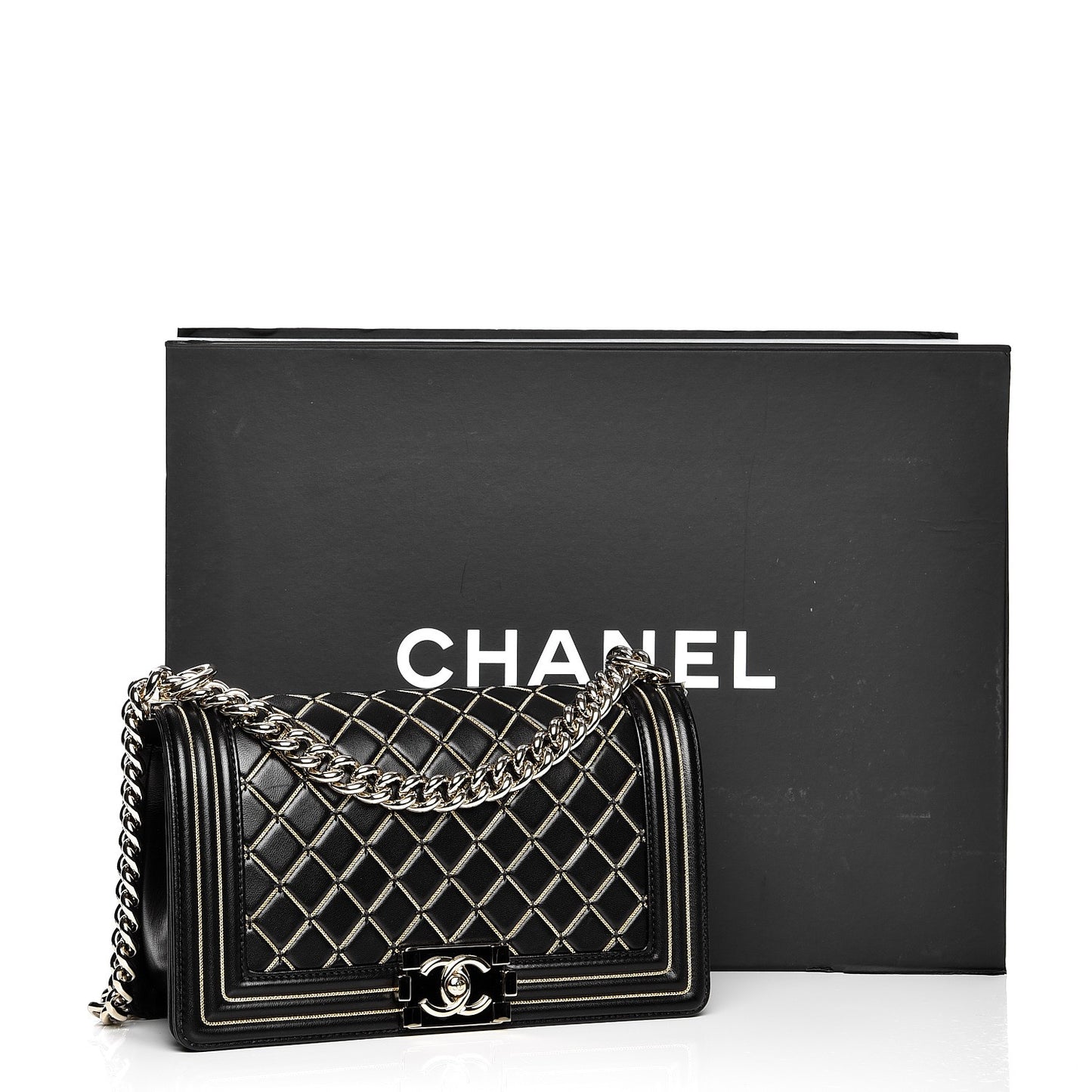 Lambskin Chain Quilted Medium Boy Flap Black