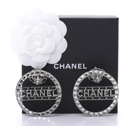 Chanel Crystal Lambskin Chain CC Hoop Clip On Earrings Black Silver 5 of 5