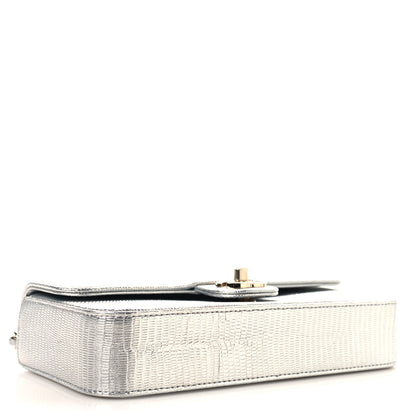 Chanel Metallic Calfskin Lizard Embossed Small East West Flap Silver 4 of 11