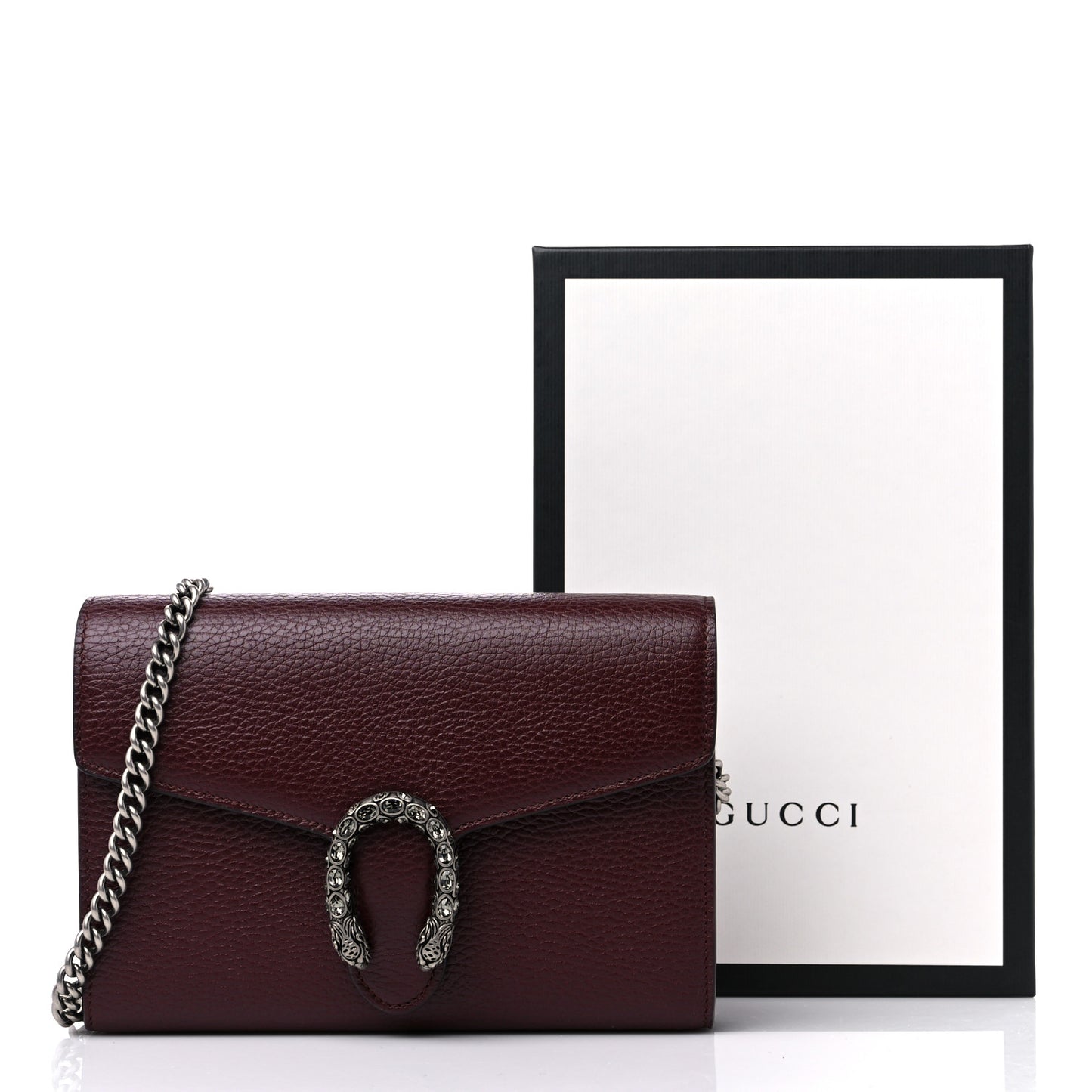 Dollar Calfskin Crystal Mini Dionysus Chain Wallet Vintage Bordeaux