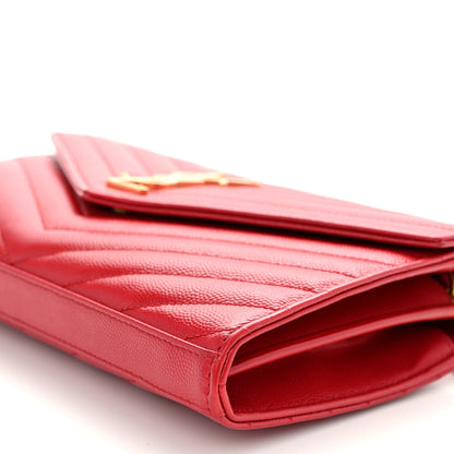 Saint Laurent Grain De Poudre Matelasse Chevron Monogram Chain Wallet New Red 9 of 9