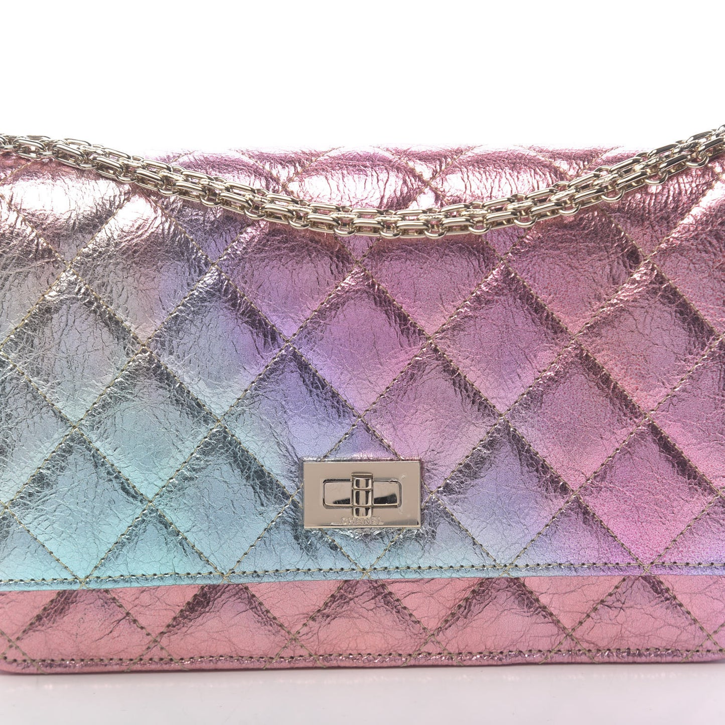 Metallic Goatskin Quilted 2.55 Reissue Wallet on Chain WOC Multicolor