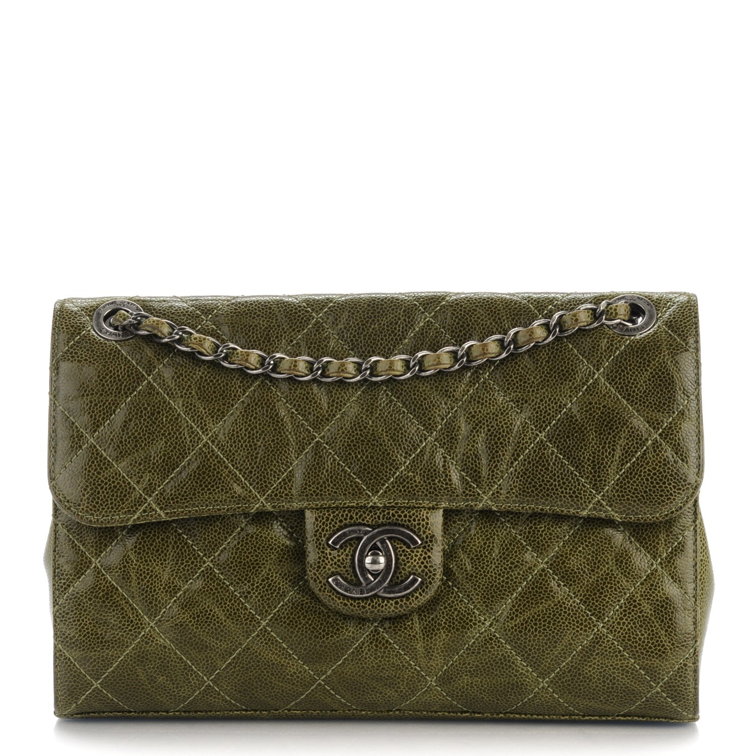 Chanel Crumpled Grained Calfskin Medium CC Crave Flap Green 1 of 10