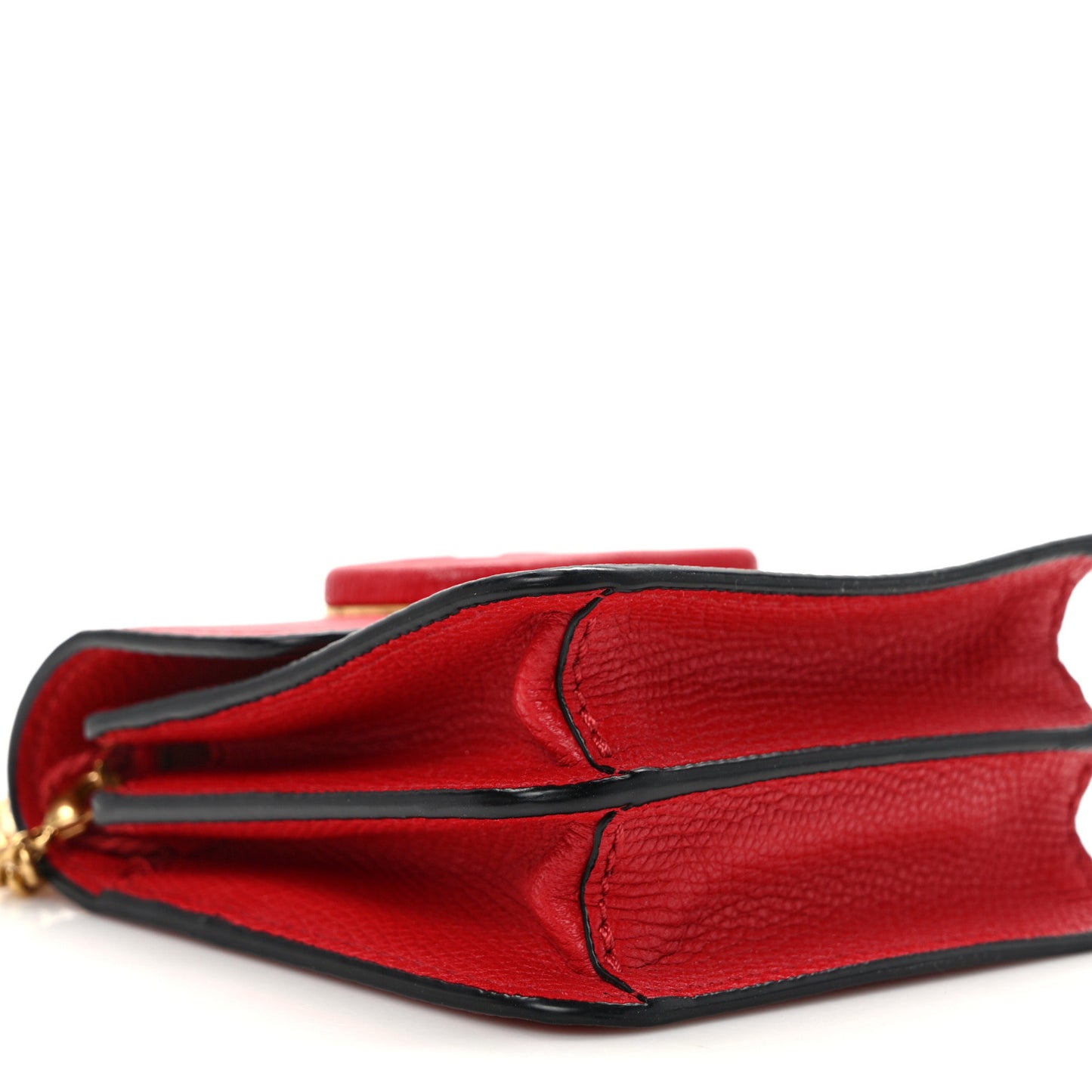 VALENTINO GARAVANI Grainy Calfskin VLogo Compact Wallet with Chain Rouge Pur